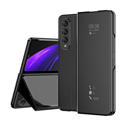 Smart Mirror Clear View Flip Case Luxury Magnetic Leather Kickstand Shockproof Cover For Samsung Galaxy Z Fold3 Fold4 Fold5 - Mycasety Mycasety