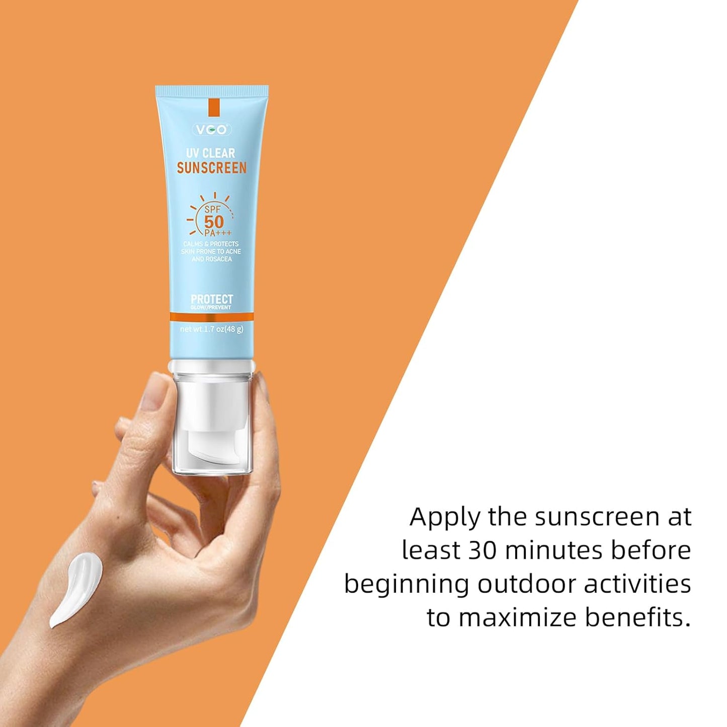 VGO Clear Face Sunscreen SPF 50, Hydrating Sun Essence Face Sunscreen Leaves No Sticky Feeling Travel Size Sunscreen Against UVA and UVB Rays 50ml / 1.7oz