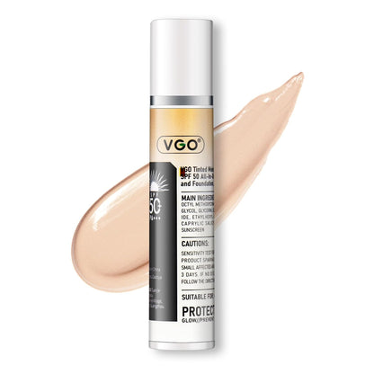 VGO Tinted Sunscreen for Face SPF 50, Hydrating Sun Essence Face Sunscreen Leaves No Sticky Feeling Travel Size Sunscreen Against UVA and UVB Rays 50ml / 1.7oz