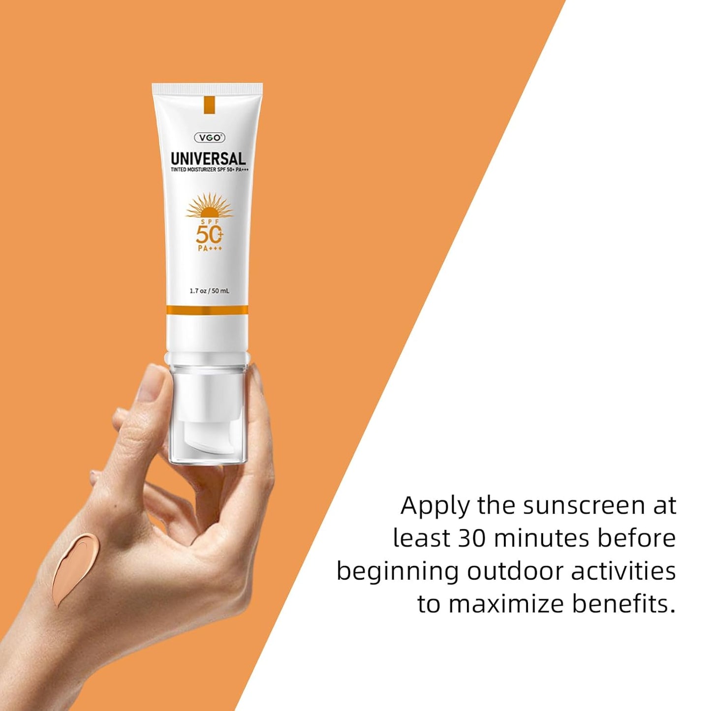 VGO Tinted Sunscreen for Face SPF 50, Hydrating Sun Essence Face Sunscreen Leaves No Sticky Feeling Travel Size Sunscreen Against UVA and UVB Rays 50ml / 1.7oz