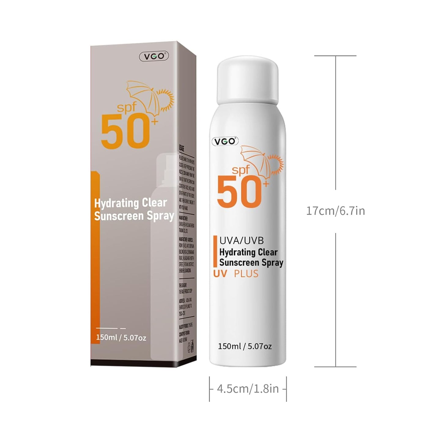 VGO Sunscreen Spray SPF 50, Spectrum UVA/UVB Protection, Moisturizing and Lightweight, Non-Greasy Water Resistant Body Sunscreen Mist, 5.07 oz