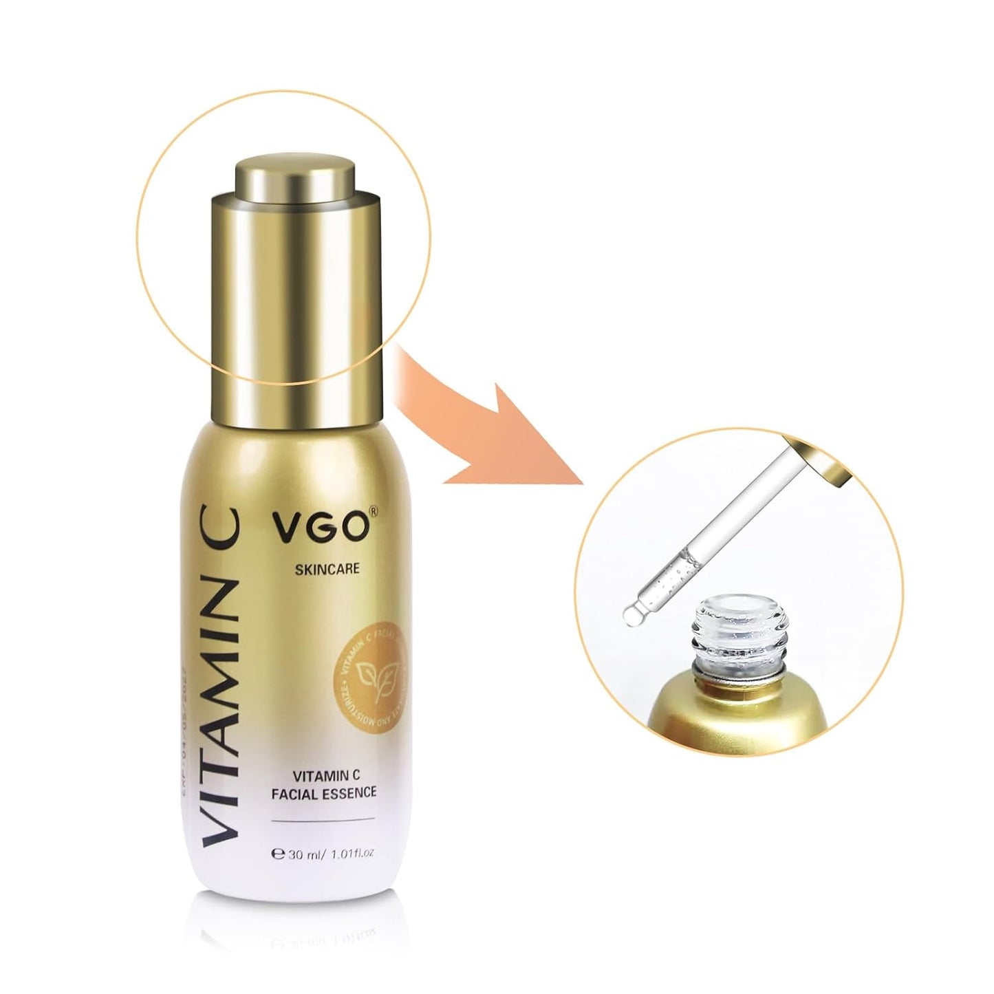 VGO Facial Serum for Face, Anti Aging Face Serum with Vitamin C, Hyaluronic Acid, Vitamin E & More, Vitamin C Face Serum for Dark Spots, Even Skin Tone, Eye Area, Fine Lines & Wrinkles, 1.01 FL Oz