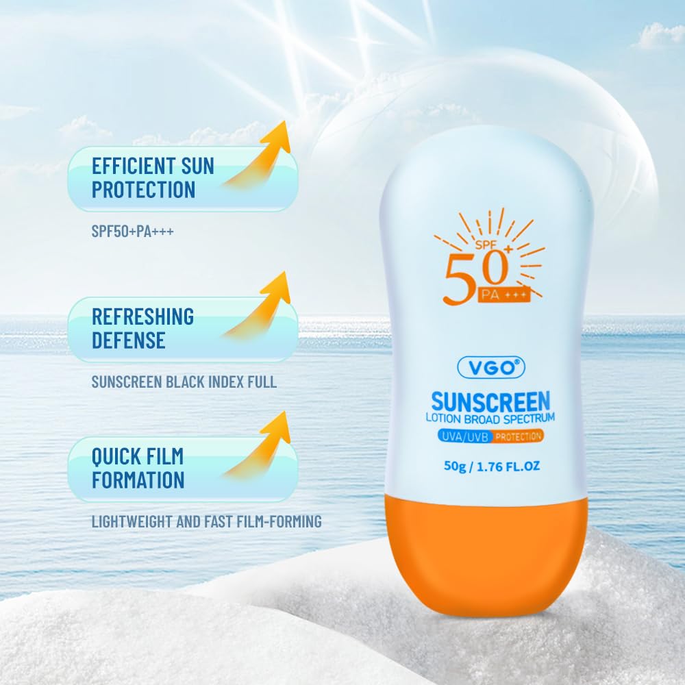 VGO Sunscreen for Face SPF 50, Hydrating Sun Essence Facial Sunscreen Leaves No Sticky Feeling Travel Size Sunscreen Against UVA and UVB Rays, Oil Free Sunscreen Lotion, 1.76 oz