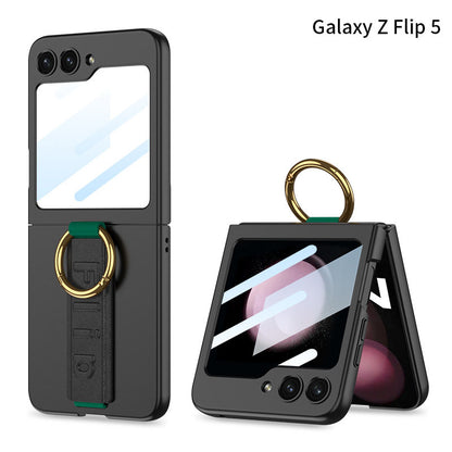 Samsung Galaxy Z Flip 5 Case with Tempered Glass Protector and Wrist Strap Bracelet