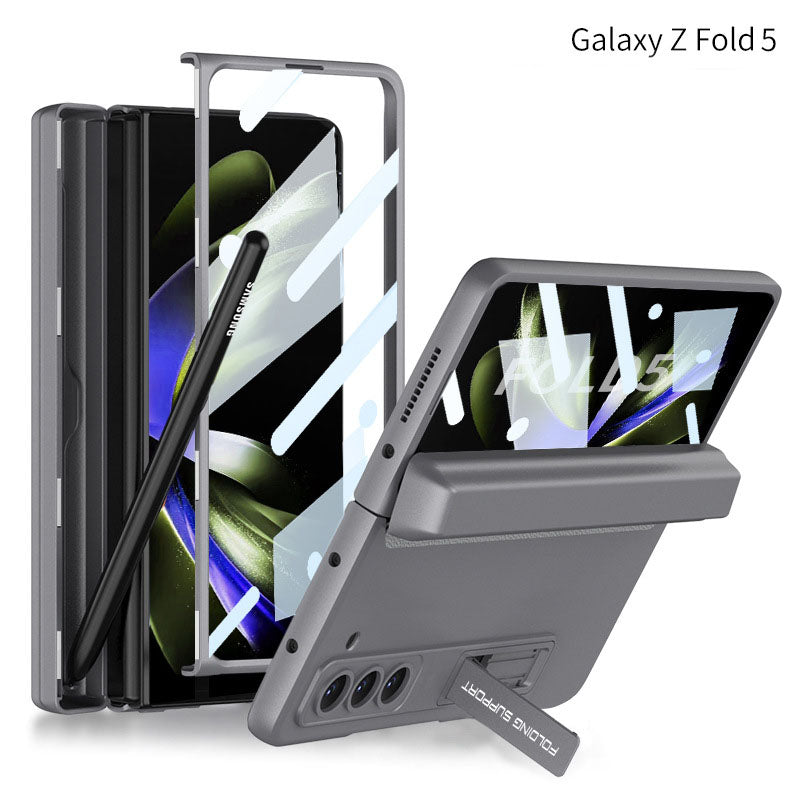 Magnetic Full Coverage Samsung Galaxy Z Fold 5 Case with Front Tempered Glass Protector and Hidden Pen Holder