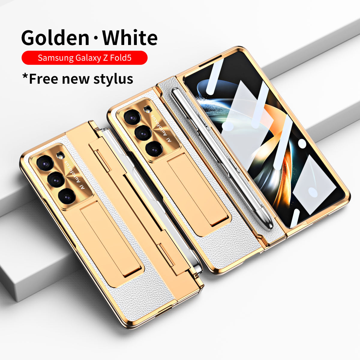 Luxury Leather Magnetic Bracket Shell Electroplated Phone Case For Samsung Galaxy Z Fold3/4/5 With Back Screen Glass - Mycasety Mycasety