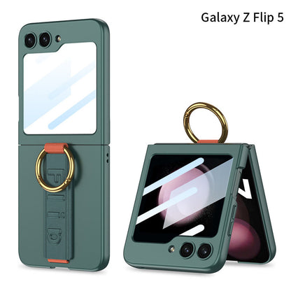 Samsung Galaxy Z Flip 5 Case with Tempered Glass Protector and Wrist Strap Bracelet