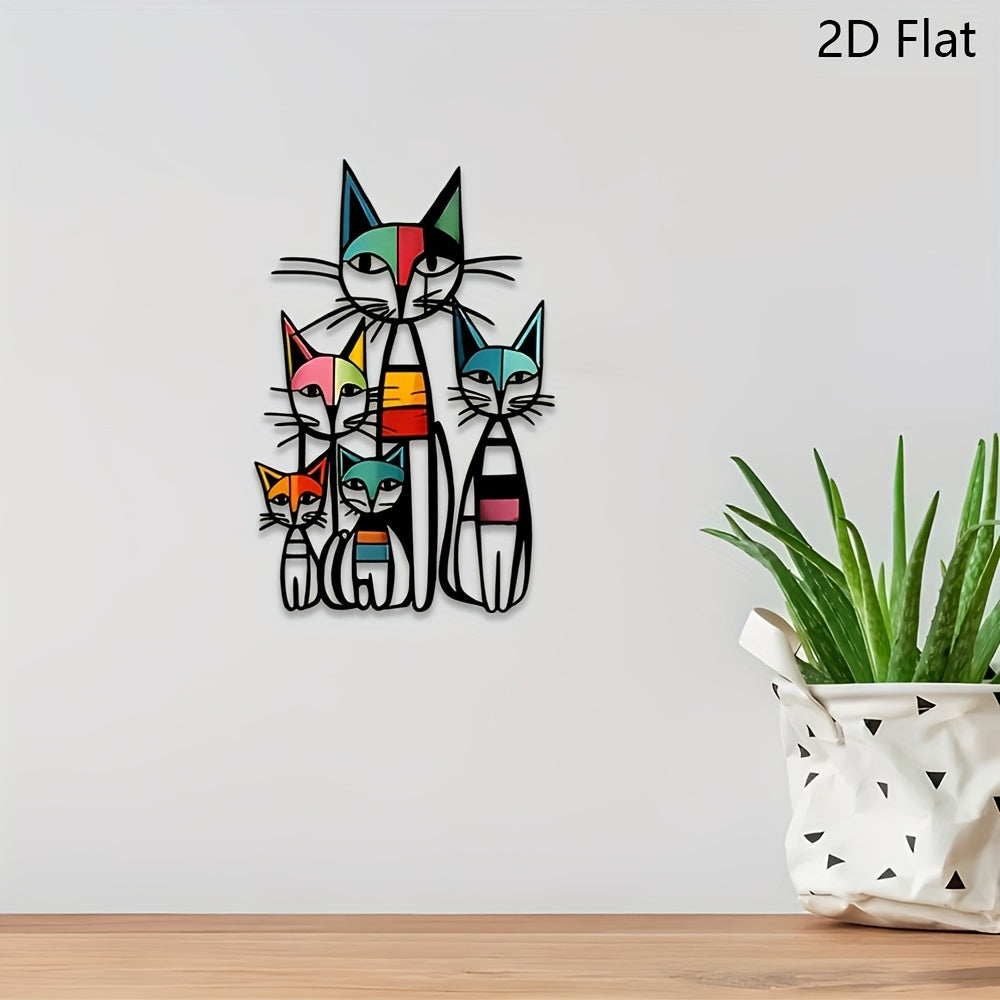 2D Flat CATS Metal Wall Art, Geometric Cat Bedroom Wall Art, Animal Metal Wall Art,