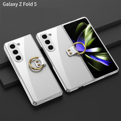 Electroplated Phantom Galaxy Z Fold 5 Case with Front Screen Tempered Glass Protector & Ring