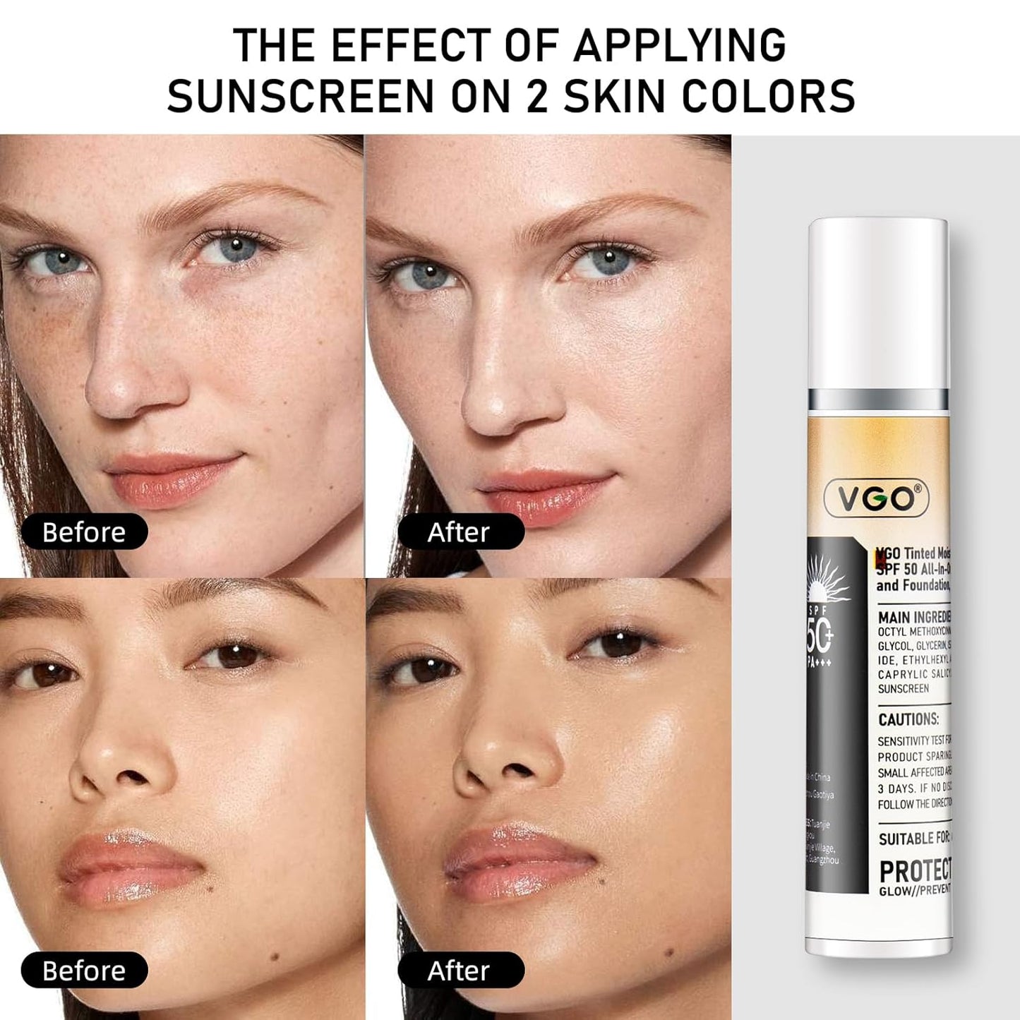 VGO Tinted Sunscreen with SPF 50, Hydrating Face Sunscreen Moisturizer Foundation Universal Face Sun Cream Makeup Against UVA and UVB Rays, 50ml / 1.7oz