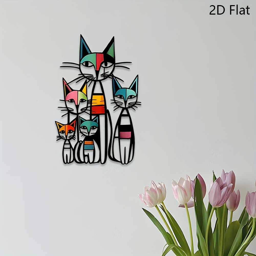 2D Flat CATS Metal Wall Art, Geometric Cat Bedroom Wall Art, Animal Metal Wall Art,