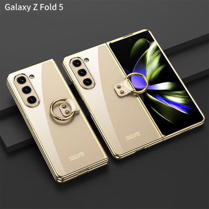 Electroplated Phantom Galaxy Z Fold 5 Case with Front Screen Tempered Glass Protector & Ring