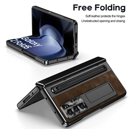 Jazz Retro Style Anyi-fall Protective Leather Phone Case For Galaxy Fold 7/6/5/4 With Front Protection Film And Stylus