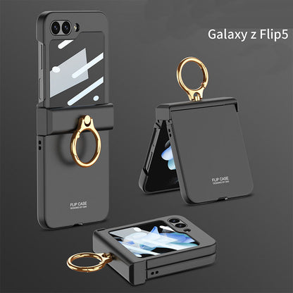 Electroplated hinge all-inclusive Case with Ring Front Screen Tempered Glass Protective Film For Samsung Galaxy Z Flip5
