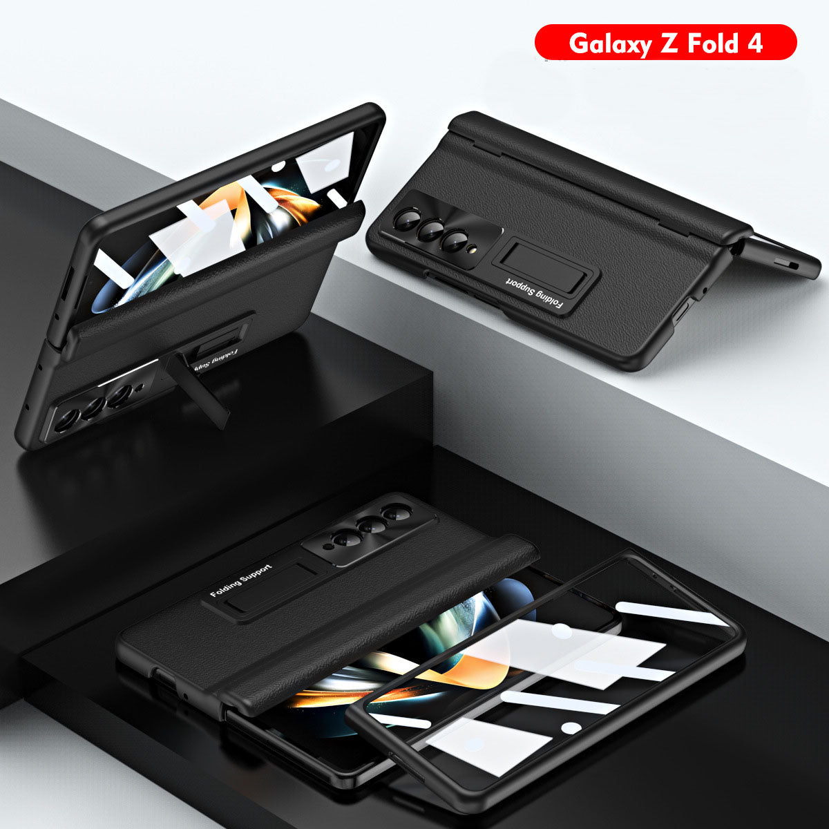 Luxury Leather Samsung Galaxy Z Fold5 Fold4 Fold3 Case with Screen Protector/Stand/Pen slot