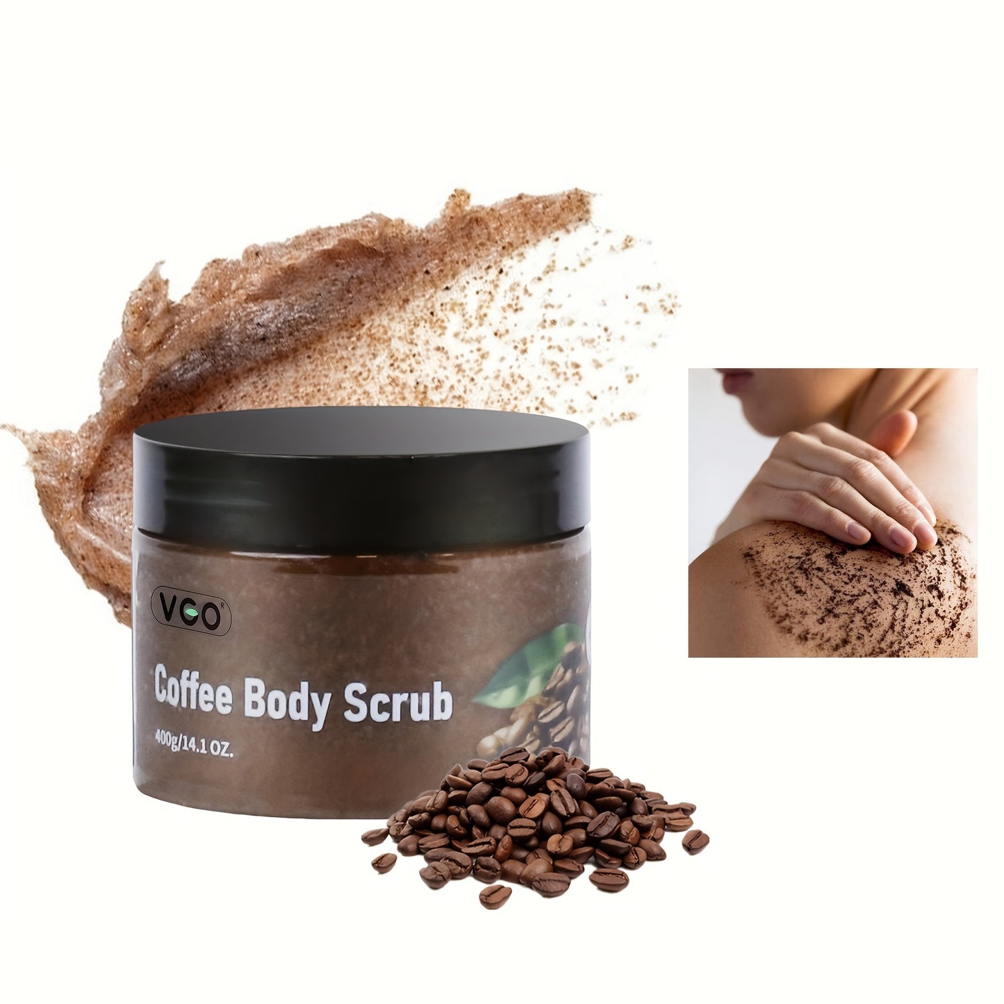 VGO Coffee Body Scrub - Fine Sea Salt Scrub Granules - Hydrating And Nourishing Suitable For All Skin Types 400g/14.1oz