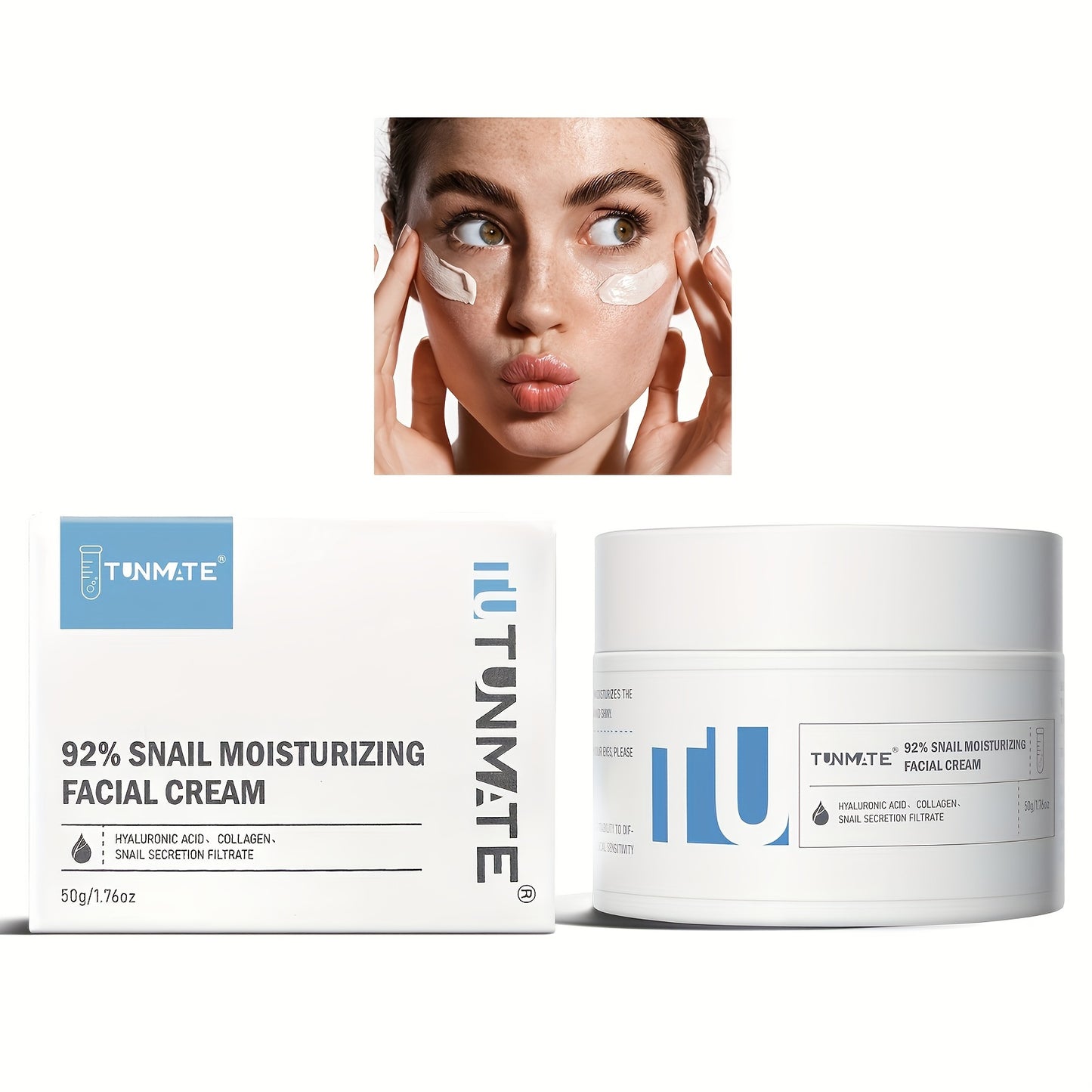 Tunmate 92% Snail Moisturizing Cream | Contains Snail Secretion Extract And Hyaluronic Acid | Improves Skin Texture, Evens Skin Tone, And Intensively Moisturizes | Facial Moisturizer | 50g-1.76oz & American Brand