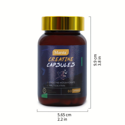 Marsta Creatine Capsules | 60 Capsules Per Bottle | Contains Rich Creatine Hydrate And Magnesium Stearate, Expands Muscle Energy Reserves And Replenishes Sugar, Maintaining Positive Nitrogen Balance | Suitable For Fitness People