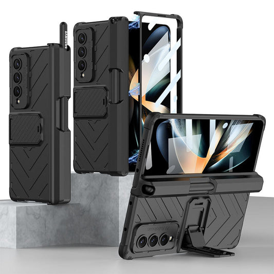 Magnetic Mech S Pen Slot Hinge Holder All-included Phone Cover For Samsung Galaxy Z Fold4 5G With Back Screen Glass Protector - Mycasety Mycasety
