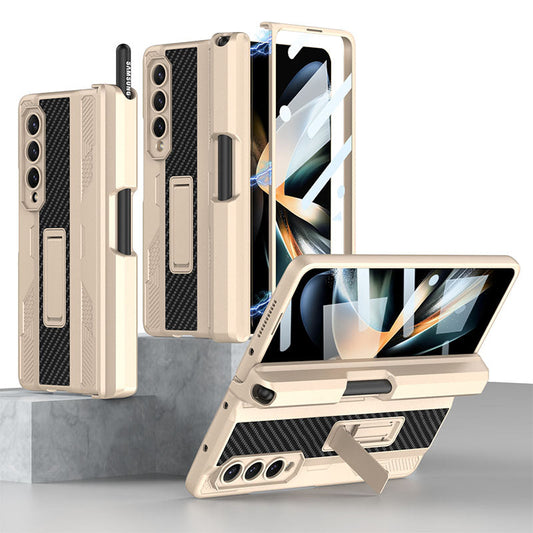 Magnetic Mech S Pen Slot Holder Case For Samsung Galaxy Z Fold4 Fold3 5G With Back Screen Protector - Mycasety Mycasety