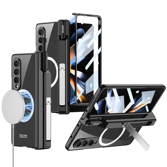 Magnetic Magsafe Wireless Charge Electroplated Pen Box Bracket Phone Case For Samsung Galaxy Z Fold 4 5G - mycasety2023 Mycasety