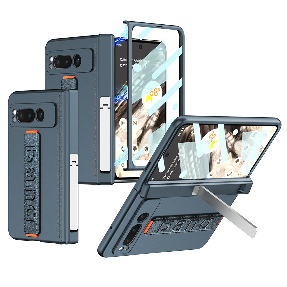 Magnetic Folding All-inclusive Leather Wristband Case With Tempered Film For Google Pixel Fold With Damped Folding Bracket - mycasety2023 Mycasety