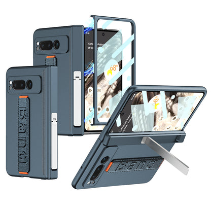Magnetic Folding All-inclusive Leather Wristband Case With Tempered Film For Google Pixel Fold With Damped Folding Bracket - mycasety2023 Mycasety