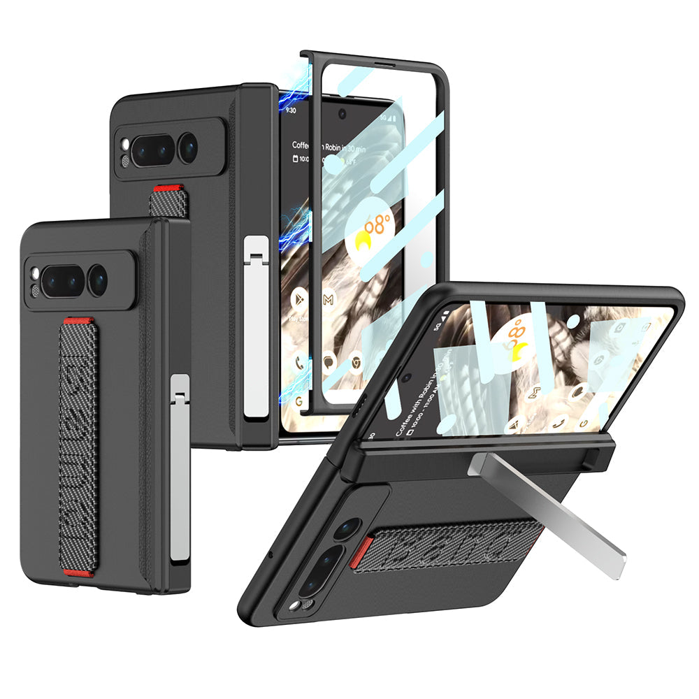 Magnetic Folding All-inclusive Leather Wristband Case With Tempered Film For Google Pixel Fold With Damped Folding Bracket - mycasety2023 Mycasety