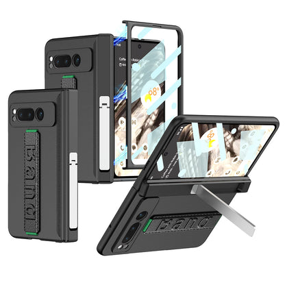 Magnetic Folding All-inclusive Leather Wristband Case With Tempered Film For Google Pixel Fold With Damped Folding Bracket - mycasety2023 Mycasety