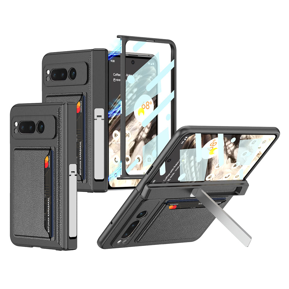 Magnetic Folding All-inclusive Leather Case With Tempered Film For Google Pixel Fold With Damped Folding Bracket & Card Holder - mycasety2023 Mycasety