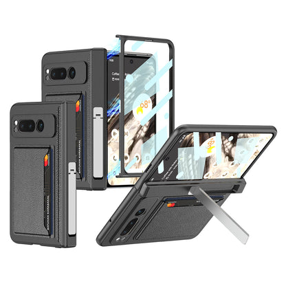 Magnetic Folding All-inclusive Leather Case With Tempered Film For Google Pixel Fold With Damped Folding Bracket & Card Holder - mycasety2023 Mycasety