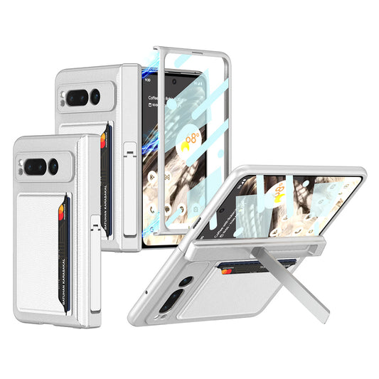 Magnetic Folding All-inclusive Leather Case With Tempered Film For Google Pixel Fold With Damped Folding Bracket & Card Holder - mycasety2023 Mycasety