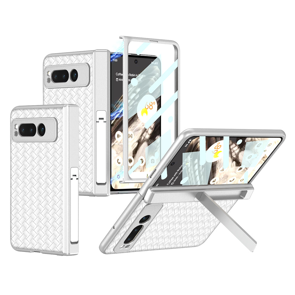 Magnetic All-inclusive Woven Pattern Case With Tempered Film For Google Pixel Fold With Damped Folding Bracket - mycasety2023 Mycasety