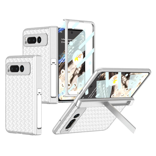 Magnetic All-inclusive Woven Pattern Case With Tempered Film For Google Pixel Fold With Damped Folding Bracket - mycasety2023 Mycasety