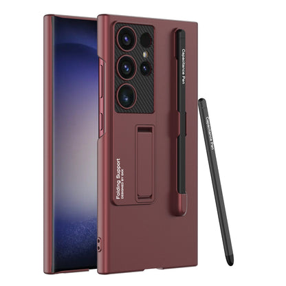 Frosted Invisible Bracket Protective Phone Case With Pen Box & Stylus For Samsung Galaxy S24 S23 Ultra Plus - Mycasety Mycasety