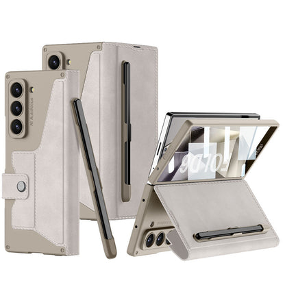 Luxurious Suede Cover Shockproof Phone Case With Screen Protector and Pen Slot For Galaxy Z Fold 6/5/4/3