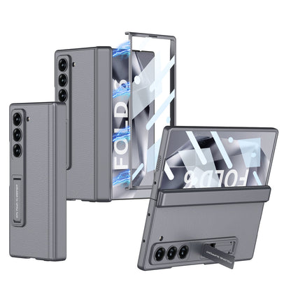 Magnetic Hinge Bracket Shockproof Leather Phone Case With Back Screen Protector For Samsung Galaxy Z Fold6