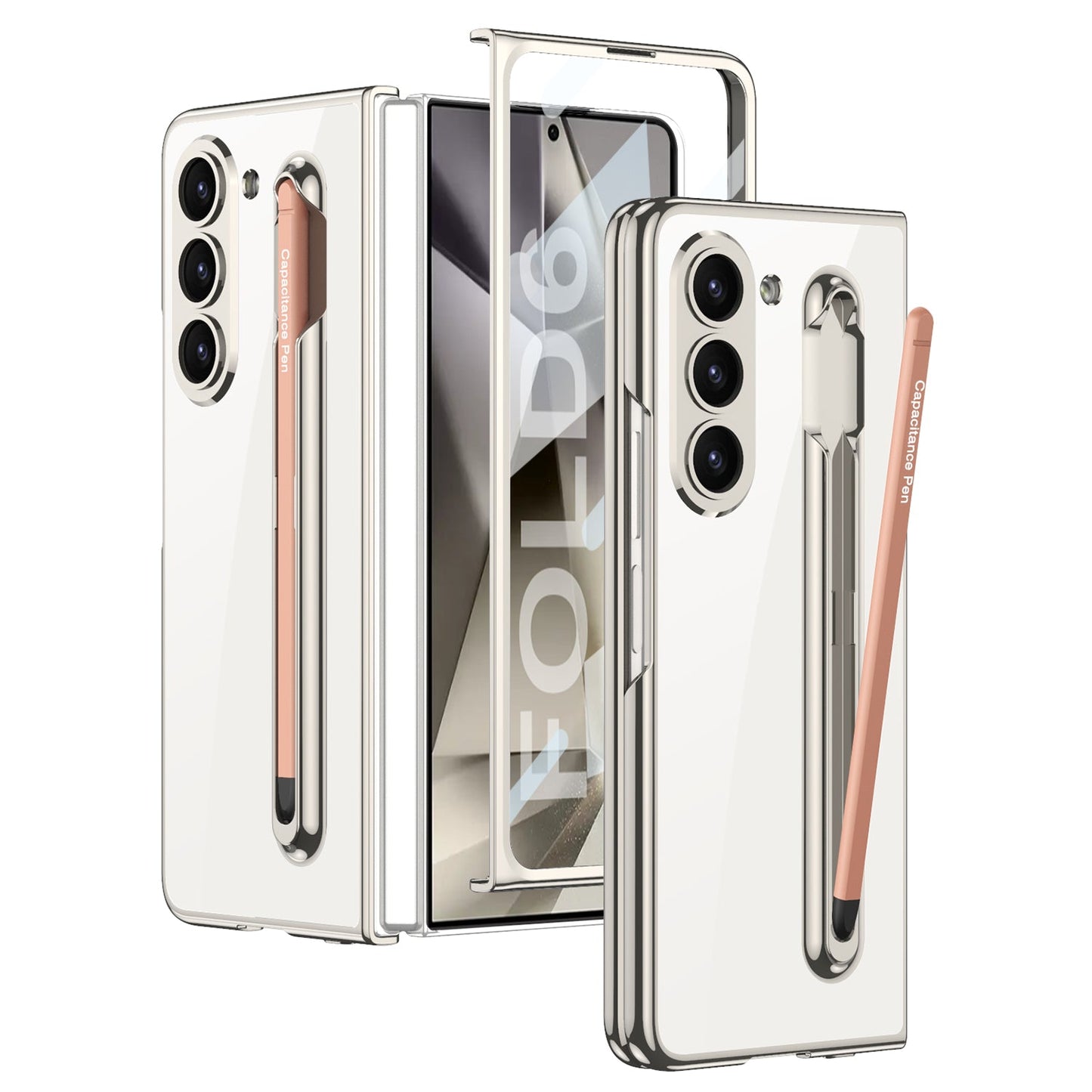 Transparent Electroplating Protective Phone Case With Pen Tray Shell and Film For Samsung Galaxy Z Fold6