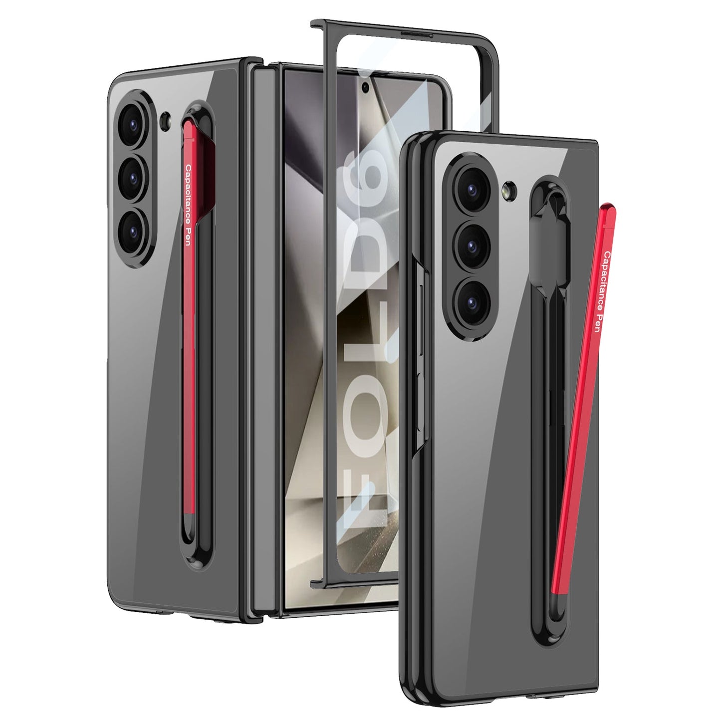 Transparent Electroplating Protective Phone Case With Pen Tray Shell and Film For Samsung Galaxy Z Fold6