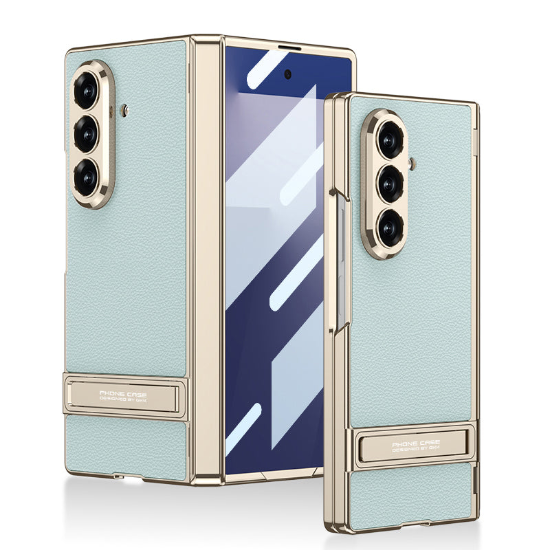 Golden Electroplated Leather Shockproof Phone Cover For Galaxy Z Fold 7/8 Ultra Wide