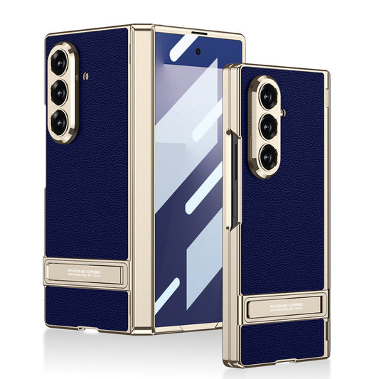 Golden Electroplated Leather Shockproof Phone Cover For Galaxy Z Fold 7/8 Ultra Wide