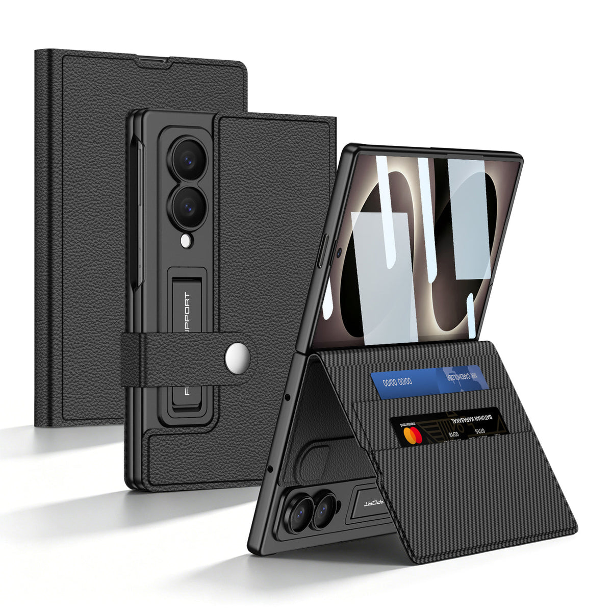 Luxury Leather Galaxy Z Fold8 Ultra Phone Case with Built-In Tempered Glass & Kickstand
