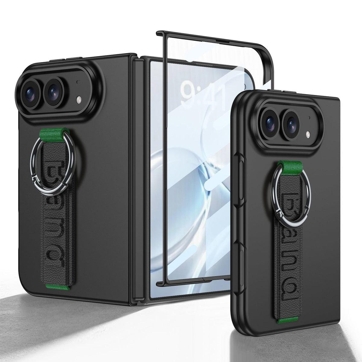 iPhone Duo | Slim Full‑Coverage Phone Case Built-in Tempered Glass Film & Wrist Strap with Finger Ring Grip