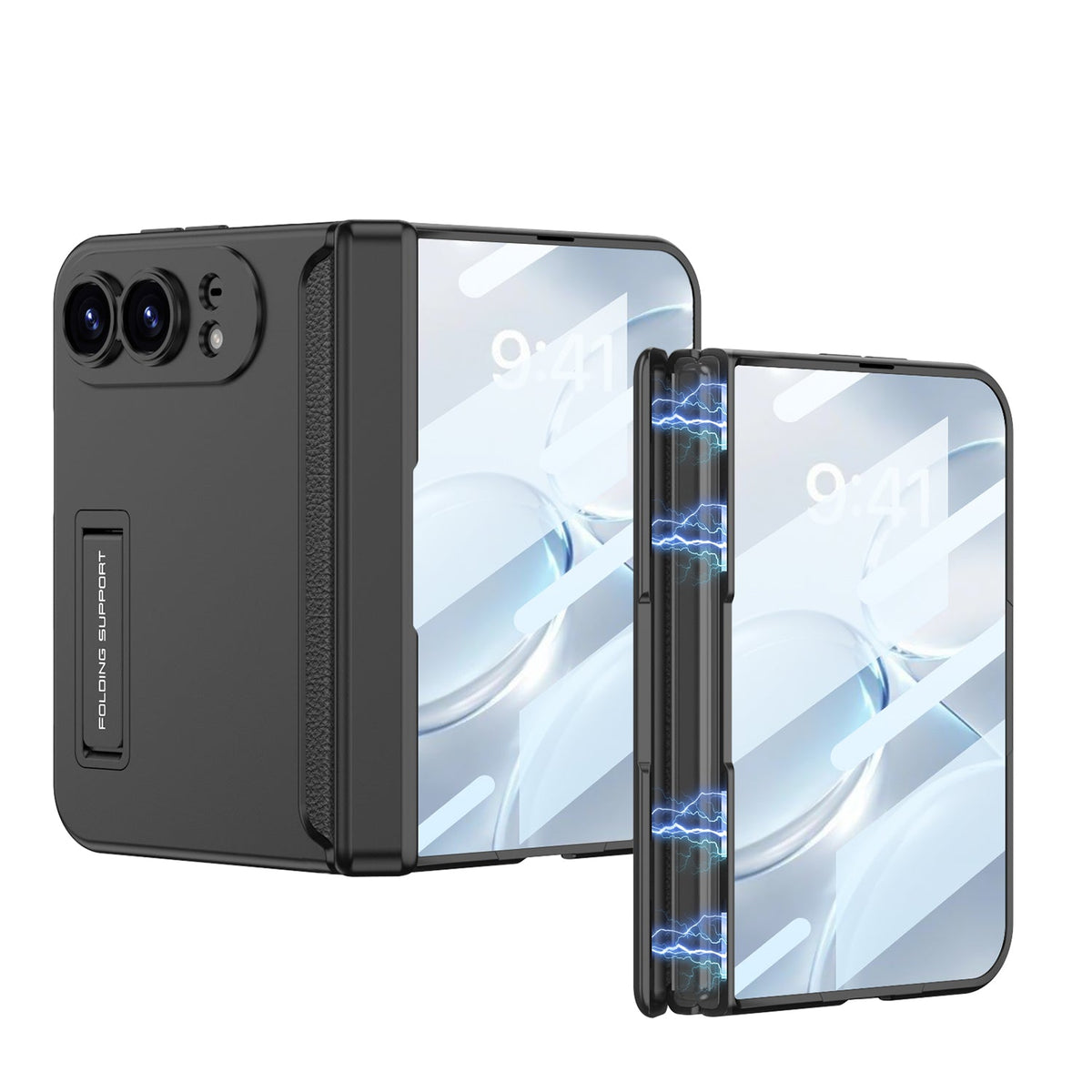 iPhone Duo - Magnetic Hinge Camera Protection Business Cover Built-in Tempered Glass Film & Hidden Kickstand