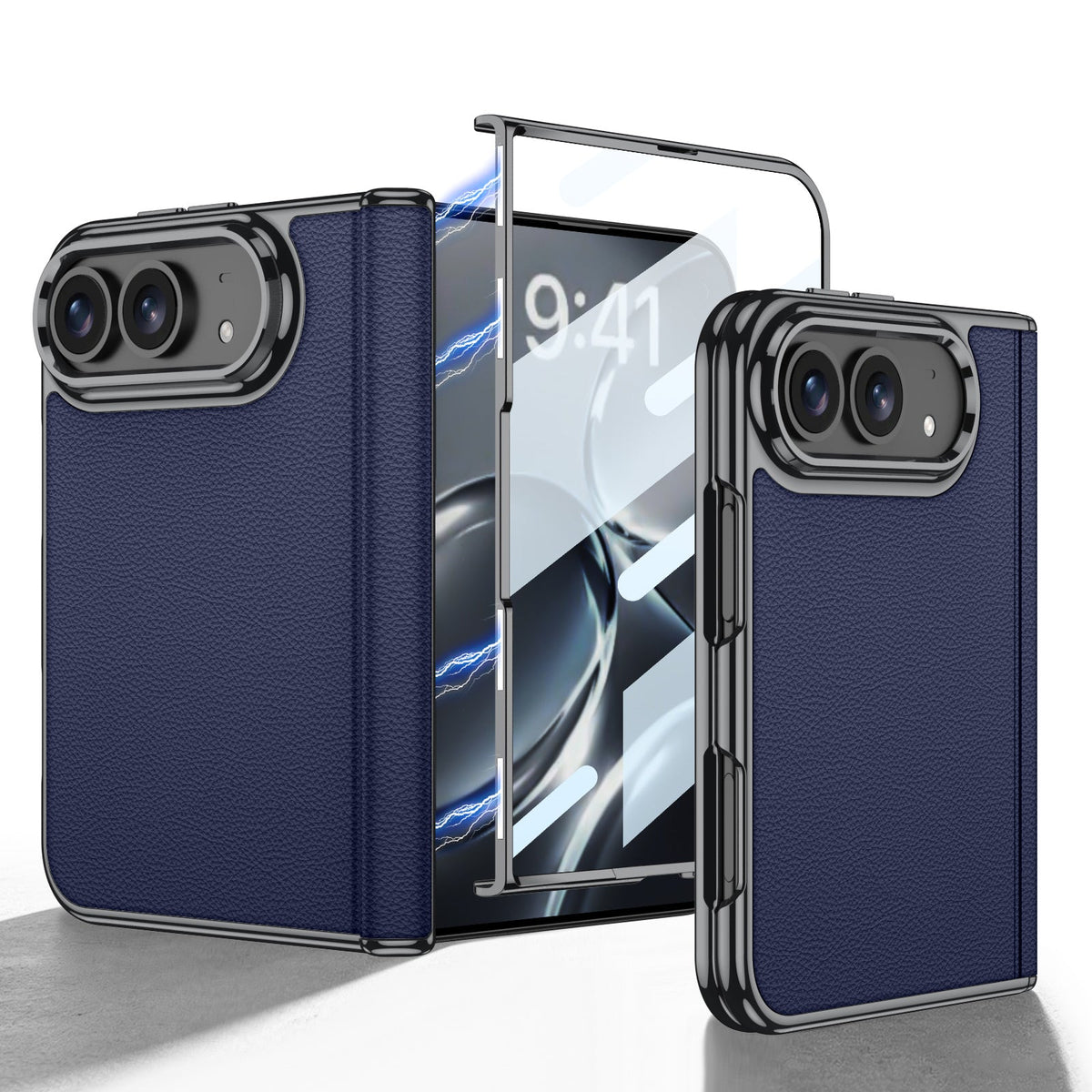 iPhone Duo  - Golden Plating Leather Cover Built-in Tempered Glass Screen