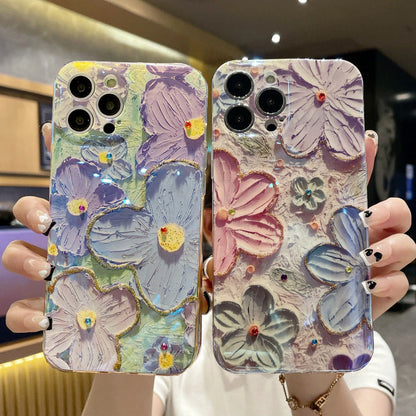 Ins Hot Oil Painting Flower Samsung/iPhone Case - Mycasety Mycasety