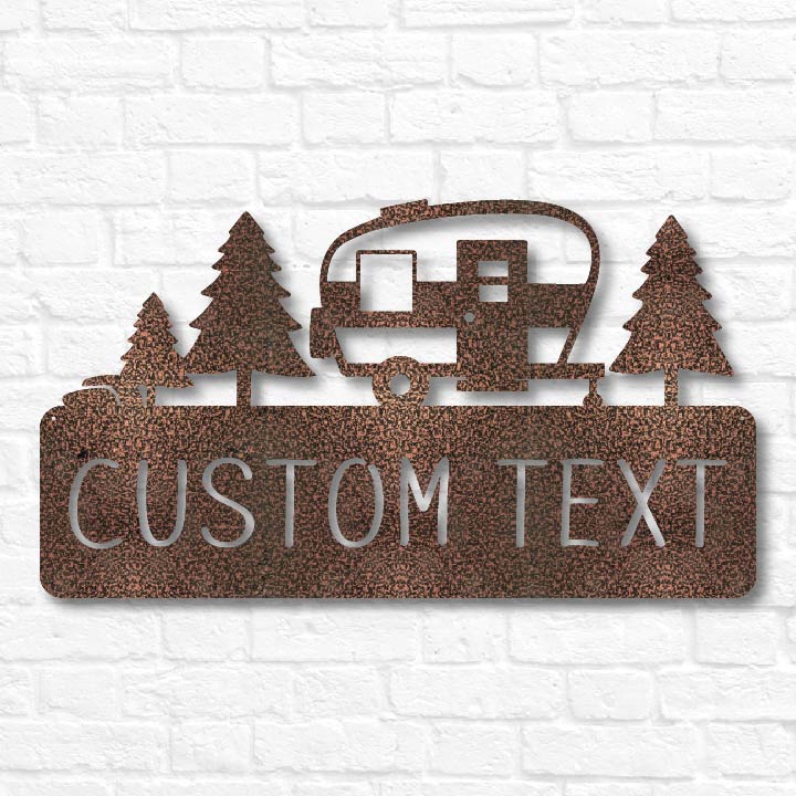 Retro Camper Plaque with Trees
