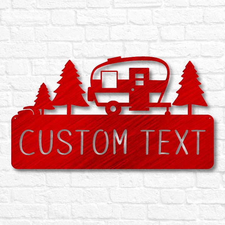Retro Camper Plaque with Trees