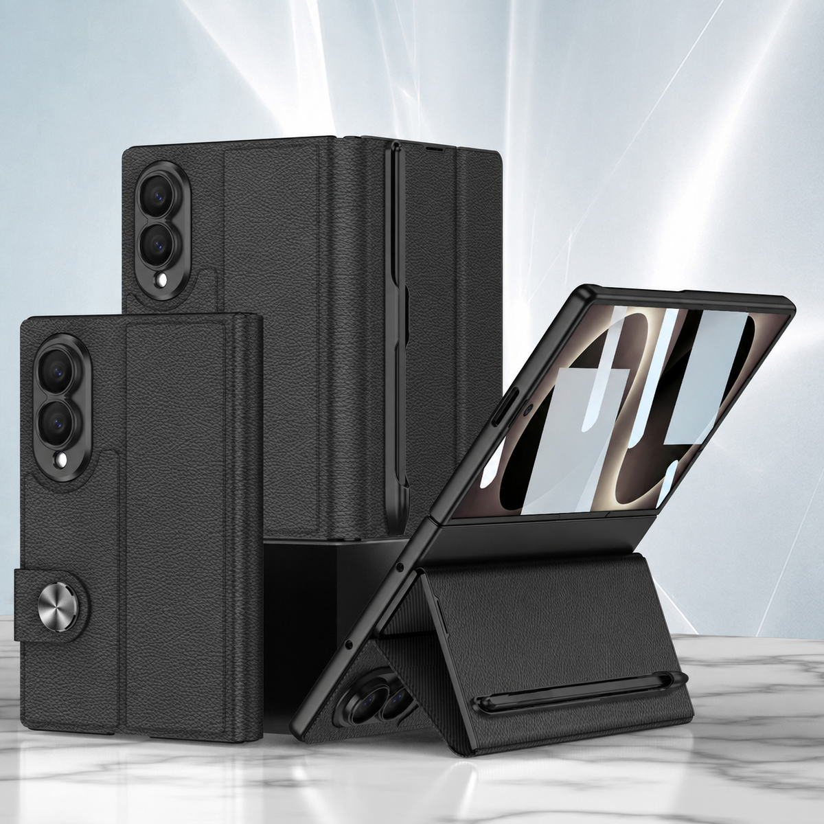 Luxurious Leather Phone Cover With Screen Protector & Pen-slot & Stylus For Galaxy Z Fold8 Wide Ultra