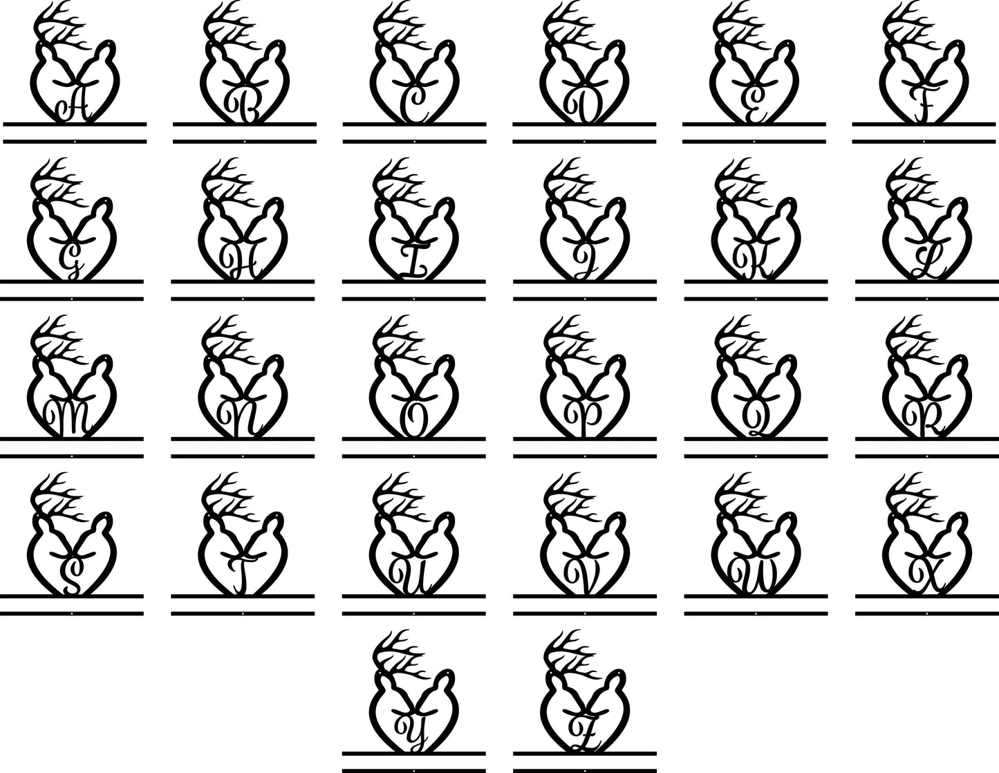 Deer Heart Letter Monogram with Names